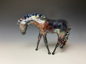Copper Rainbow Raku Horse 821